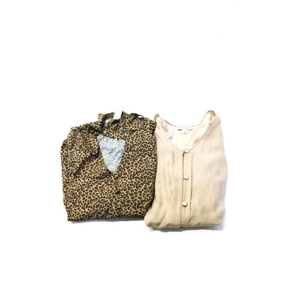 Elle Lauri Womens Animal Print Button High Low Blouse Tops Brown Size M L Lot 2 - Picture 1 of 10